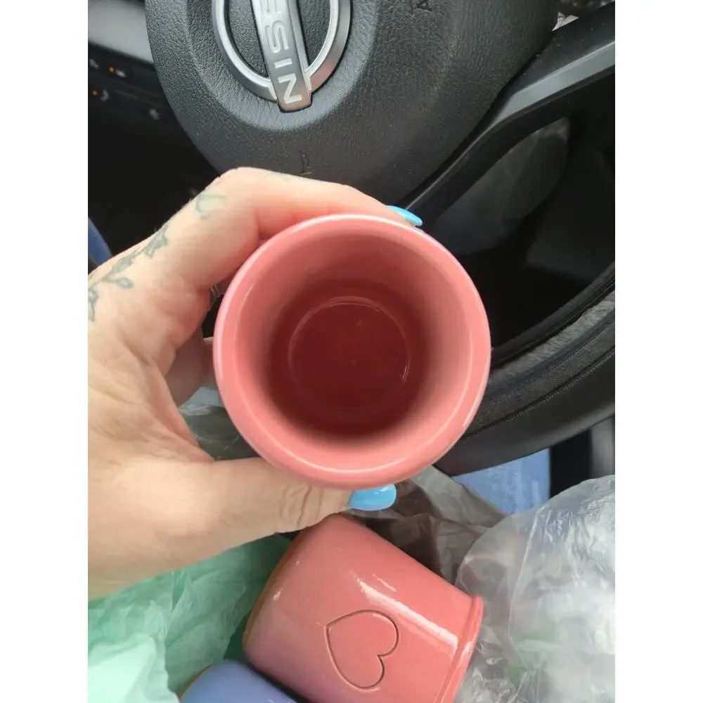 Handmade Vermont & Ole Keramik Pottery Cups Lot of 4 Pink Blue Heart Crocks